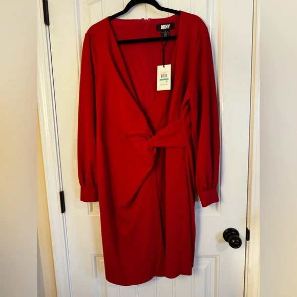 DKNY Red V-Neck Dress NWT - Picture 4 of 9
